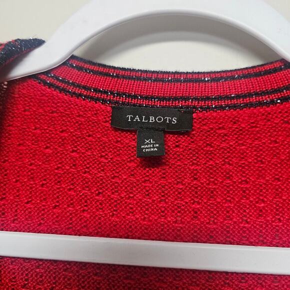 Talbots Red Navy Wool Christmas Coastal Nautical Long Sweater Cardigan Size XL - Picture 4 of 5
